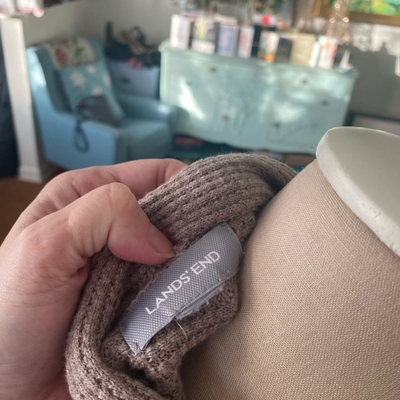 Lands End Sleeveless Cardigan Cotton Waffle Knit XL Beige Pockets Cozy VGUC - Picture 3 of 4